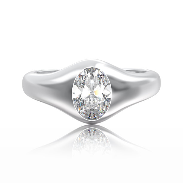 3D插图孤立白金或银经典戒指与钻石与反射图片下载