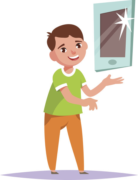 微笑的男孩站着展示促销产品图片下载