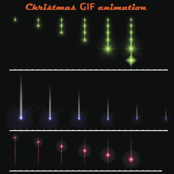 一套创造圣诞动画。移动的彩色闪烁在黑色的背景上图片下载