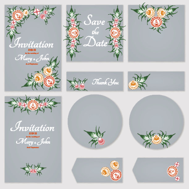 一套带有装饰的请帖，具有斯拉夫民间风格图片下载