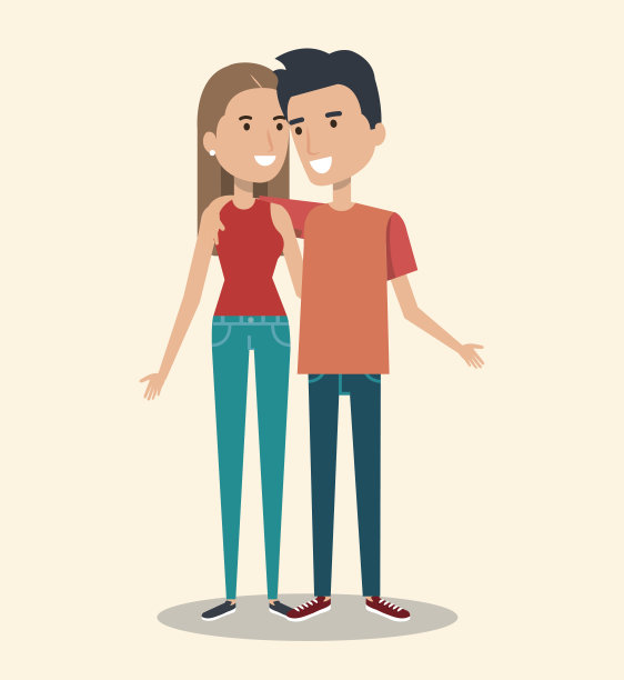 年轻幸福的夫妇在白色的背景上打手势微笑图片下载