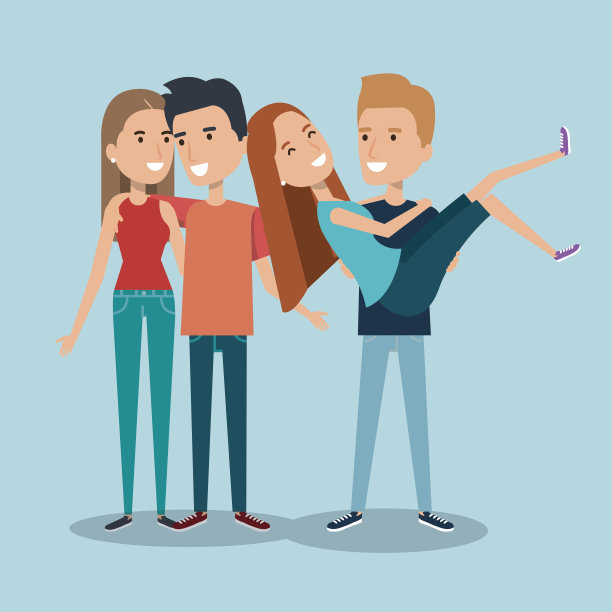 两对年轻人一起卡通风格图片下载