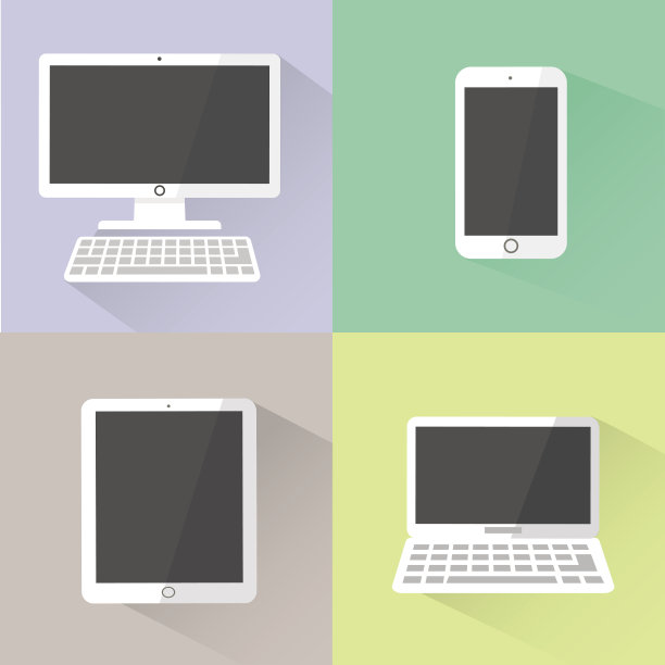 设备图标。白色电脑，笔记本电脑，平板电脑和智能手机。图片下载