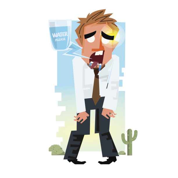 沙漠里口渴的人。水合概念-向量图片下载