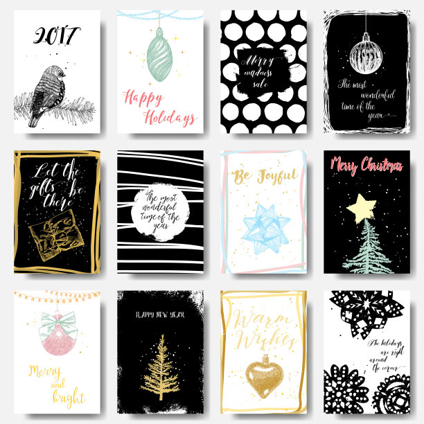 圣诞礼物标签和卡片与书法集。手绘节日元素。手写的现代刻字。向量图片下载