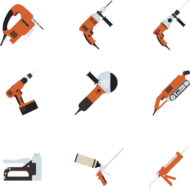 一套建筑电动工具修理。矢量插图。图片下载