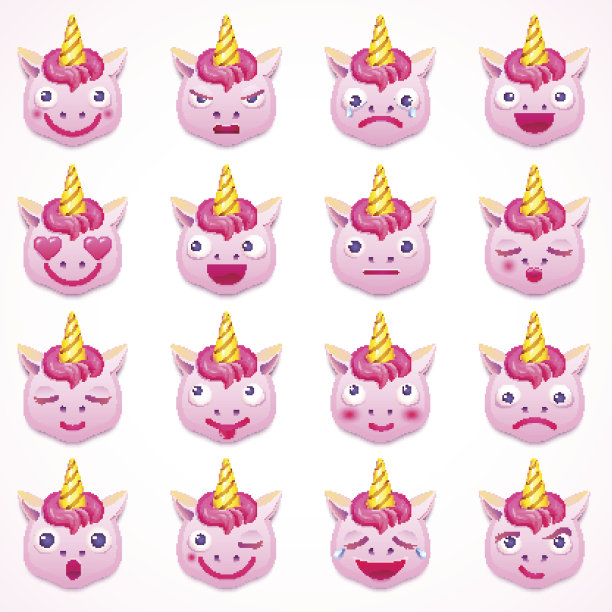 一套表情独角兽，矢量插图图片下载