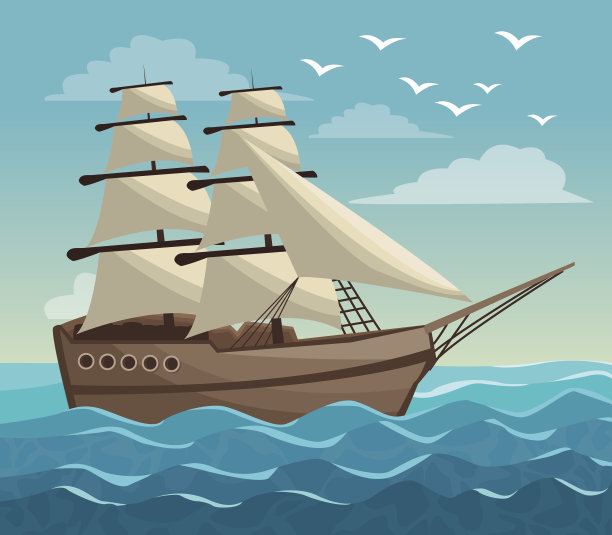 多彩的海报、天空、海洋景观和帆船图片下载