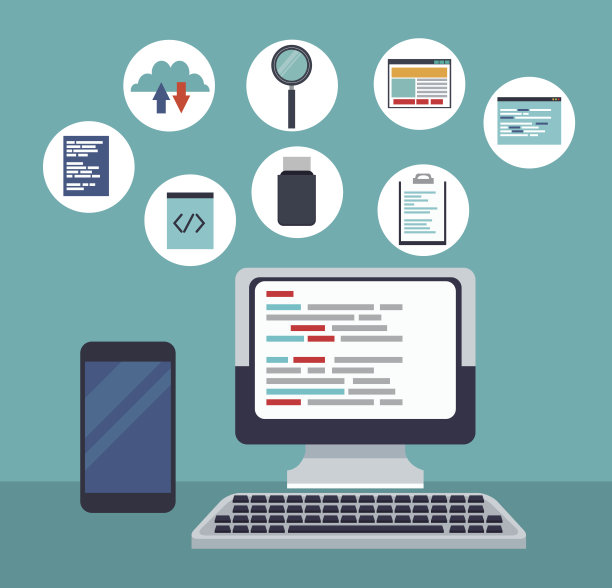 彩色背景技术计算机与图标编程代码和智能手机设备图片下载