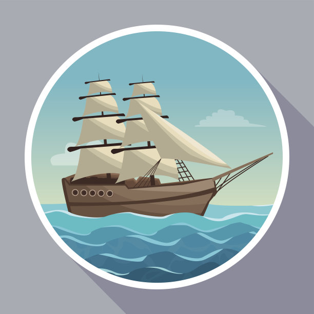 彩色海报与圆形框架的天空，海洋景观和帆船图片下载