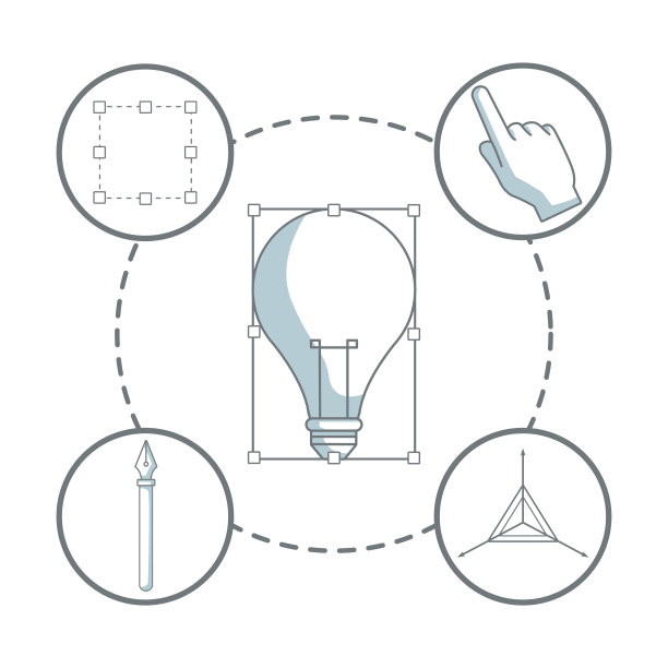 白色背景与剪影颜色部分阴影灯泡变换与图标图形设计周围图片下载