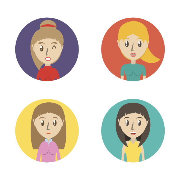 在白色背景的颜色圈中设置不同多样性的女性角色图片下载