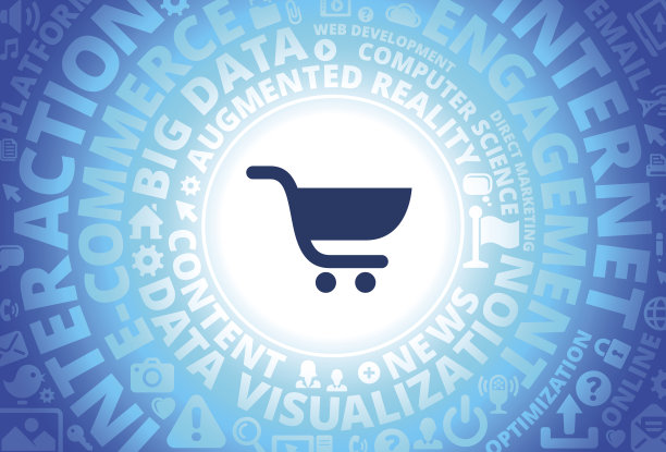 购物车图标在互联网现代技术词汇的背景图片下载