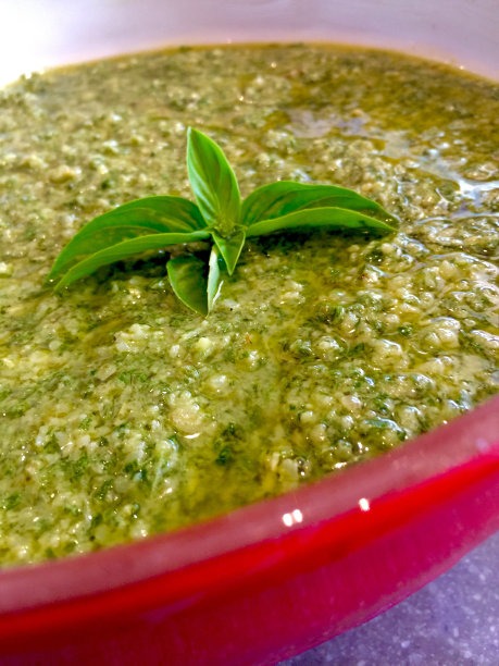 从花园里自制的新鲜香蒜酱图片下载