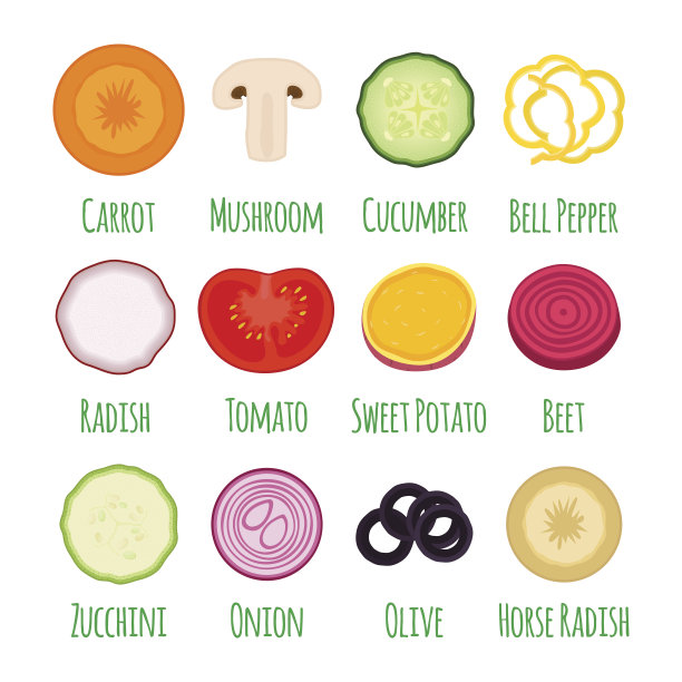 卡通片式的蔬菜片。矢量图图片下载
