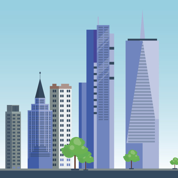 城市户外日景观住宅和街道建筑户外城市空间设计矢量插画现代平面背景图片下载