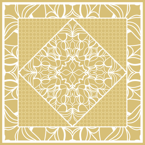 沙发方枕模板打印。花卉几何图案与手绘曼荼罗。矢量插图。用于织物，纺织品，大手帕，围巾，地毯印花。黄金的颜色图片下载
