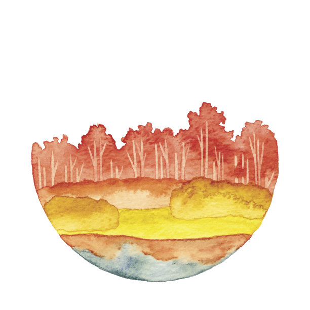 水彩秋森林与圆形框架图片下载