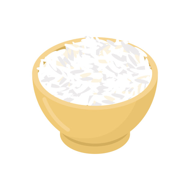 印度香米在木碗中孤立。木碟中的格栅。白色背景上的纹理。矢量图图片下载