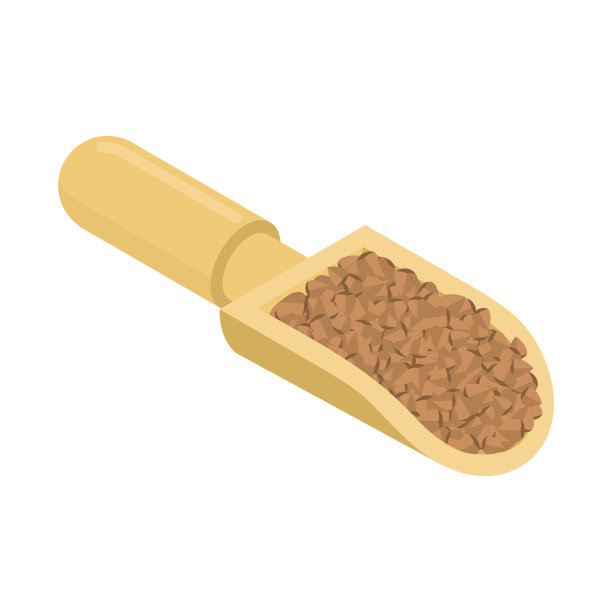 荞麦在木勺孤立。木铲的格栅。白色背景上的纹理。矢量图图片下载