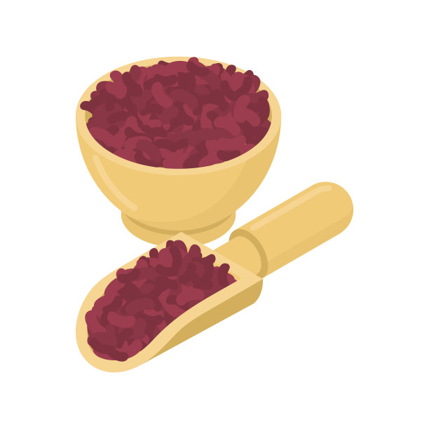 木碗和木勺里的红豆。木盘和铁锹中的格栅。白色背景上的纹理。矢量图图片下载