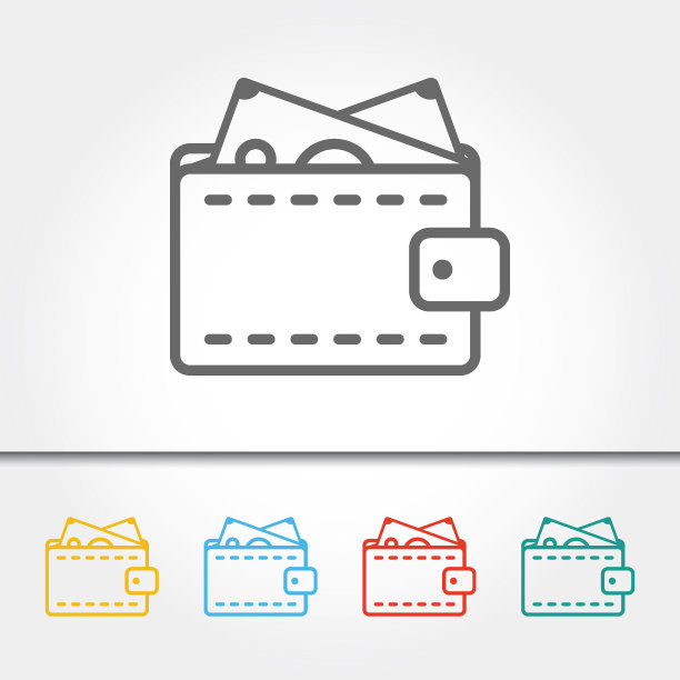 钱包与钱细线图标矢量插图图片下载