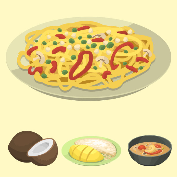 传统泰国民族美食泰国亚洲菜肴海鲜虾烹饪美味矢量插图图片下载