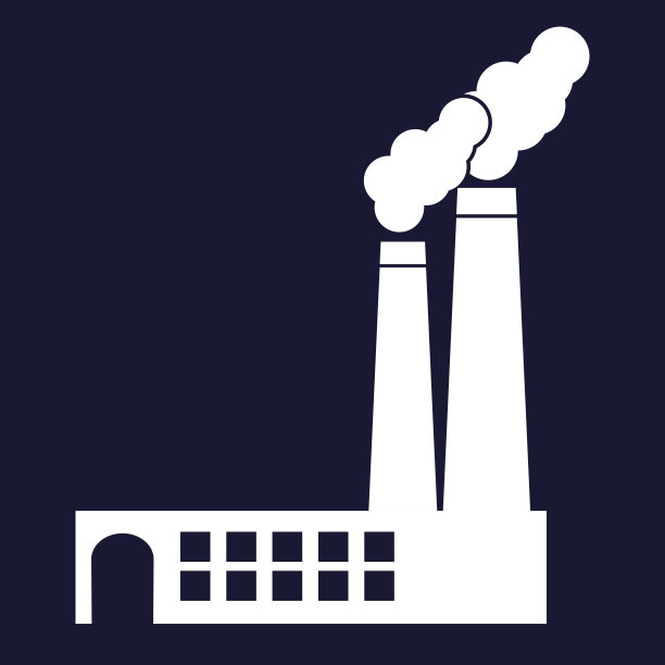 矢量图像工厂。矢量白色图标在深蓝色的背景。图片下载