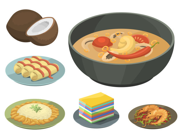 传统泰国民族美食泰国亚洲菜肴海鲜虾烹饪美味矢量插图图片下载