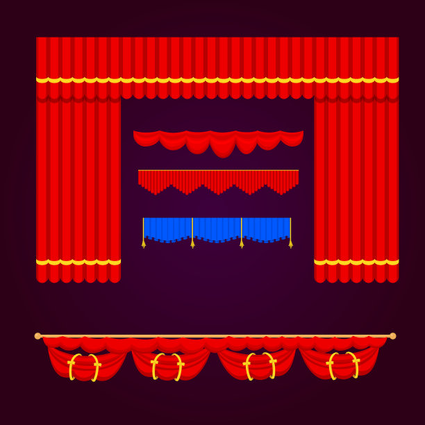 剧场场景，窗帘，舞台，织物，纹理，表演，室内，布料，入口，背景，孤立的矢量插图图片下载
