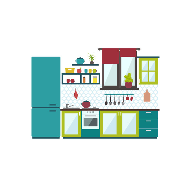 厨房内部。平面风格矢量插图图片下载