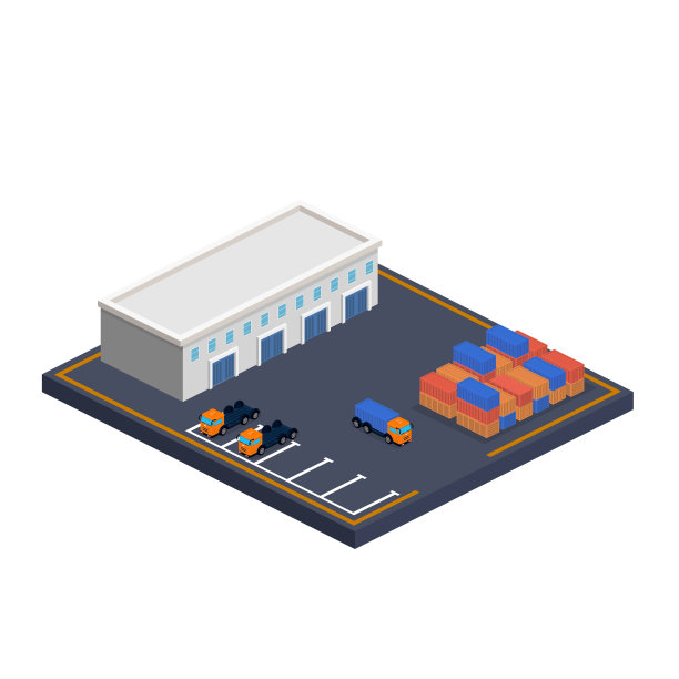 三维矢量图仓库与货运。货车和货物。图片下载