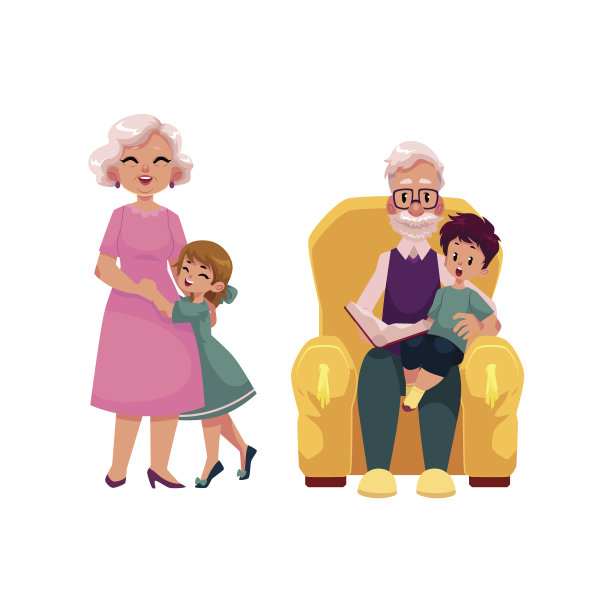 向量平祖父母和子女设置图片下载