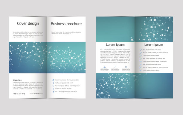 双层商业宣传册模板，分子结构背景，矢量插图图片下载