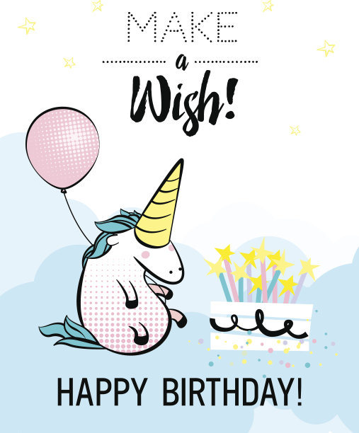 魔法独角兽生日贺卡图片下载