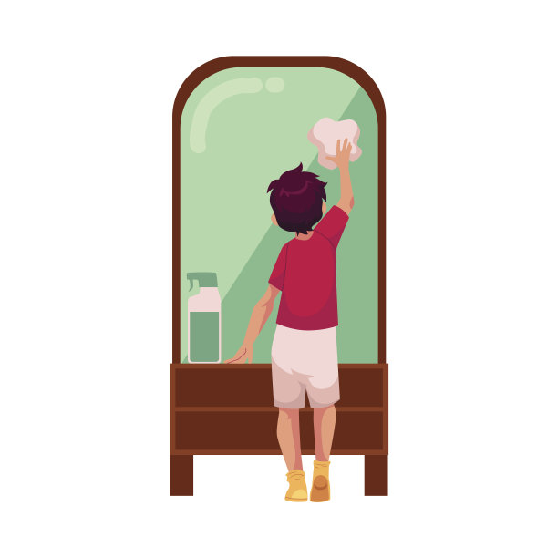 矢量少年清洁镜子用抹布图片下载