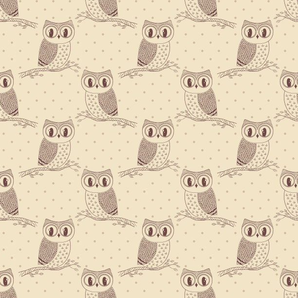 无缝图案猫头鹰和波尔卡点。图片下载