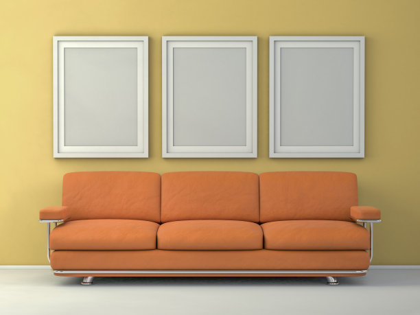 室内海报模型在客厅。三维渲染图片下载