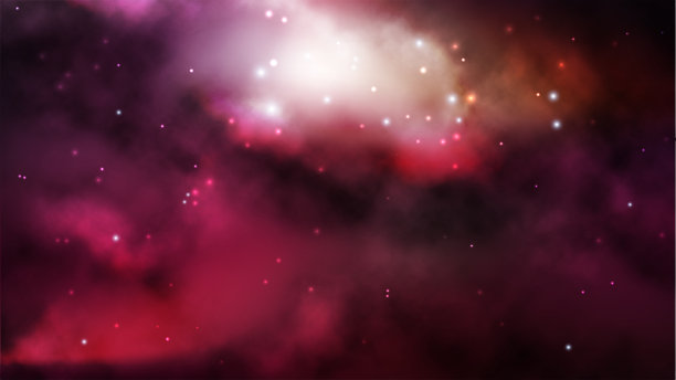 星系间的背景有明亮多彩的星云和恒星。幻想科学天文插图素材图片