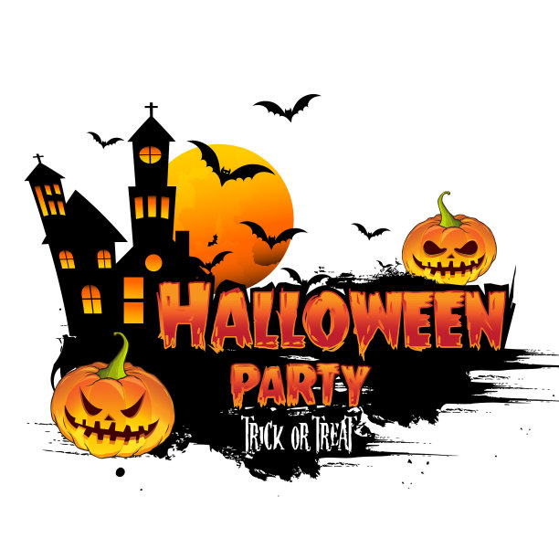 万圣节快乐海报，夜晚背景与令人毛骨悚然的城堡和南瓜，插图。矢量元素的旗帜，贺卡。图片下载