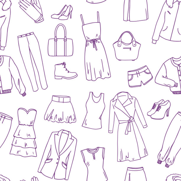 时尚服装素描无缝矢量图案图片下载