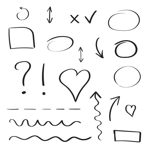 手绘箭头和圆圈图标集。收集铅笔素描符号。矢量插图上的白色背景。图片下载