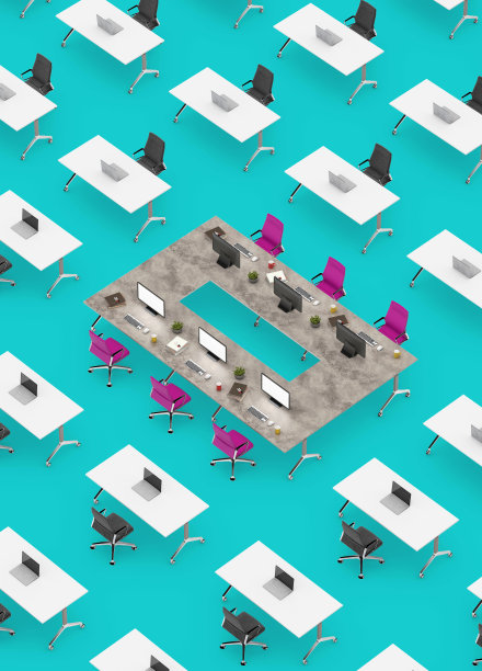 一个办公室空间的概念俯视图与桌子突出图片下载