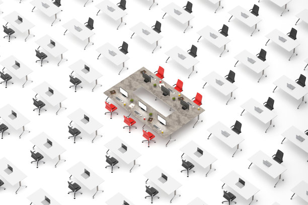 一个办公室空间的概念俯视图与桌子突出图片下载