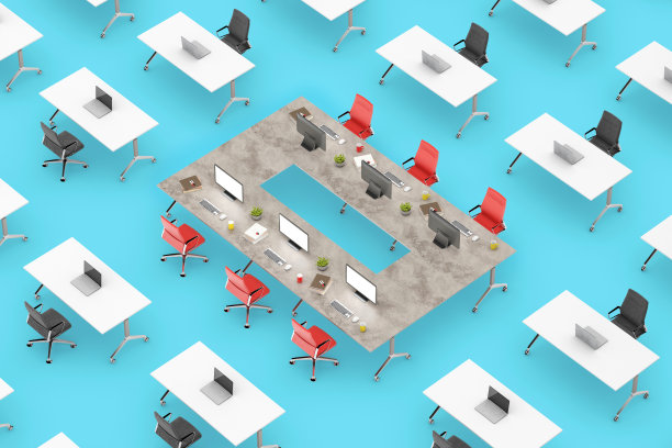 一个办公室空间的概念俯视图与桌子突出图片下载