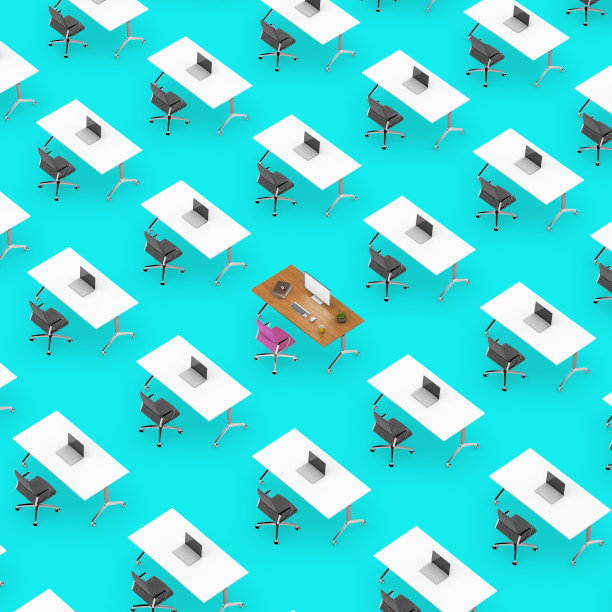 一个办公室空间的概念俯视图与桌子突出图片下载