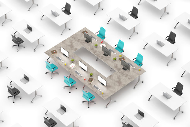 一个办公室空间的概念俯视图与桌子突出图片下载