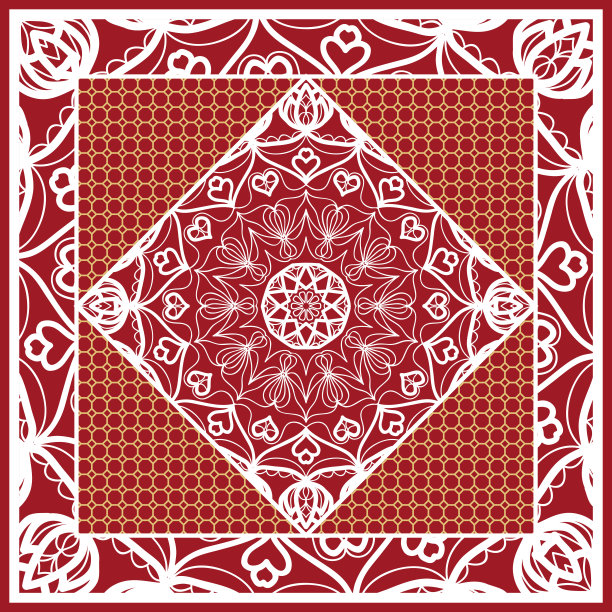 曼荼罗花图案围巾设计。矢量插图。红色的颜色。印花手帕，披肩，地毯图片下载