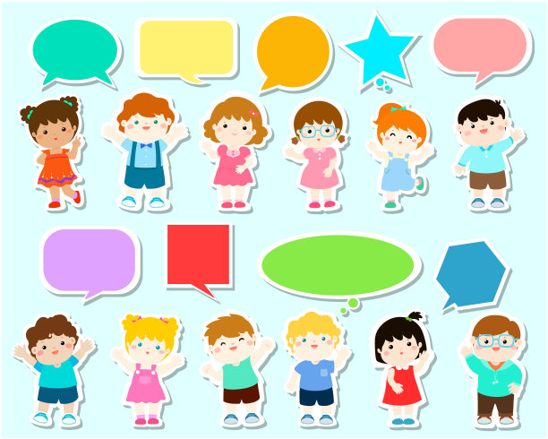 可爱的孩子与语音气泡矢量插图。图片下载