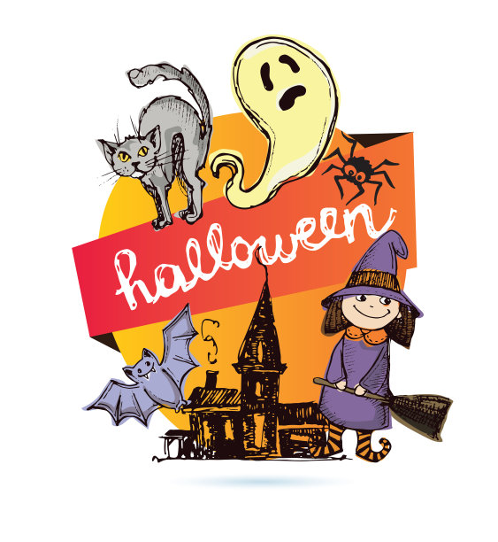 万圣节手绘人物元素涂鸦矢量素材图片下载
